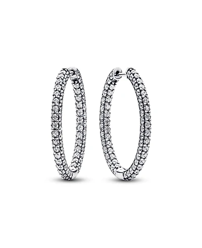 Pandora Timeless Sterling Silver Pave Single-Row Hoop Earrings