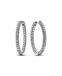 Pandora Timeless Sterling Silver Pave Single-Row Hoop Earrings