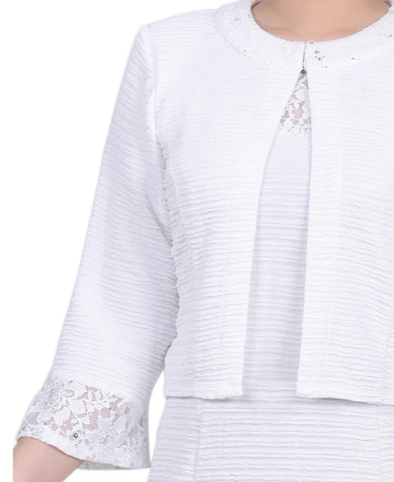 Ny Collection Women's Novelty Knit and Lace Dress, 2 Piece Set