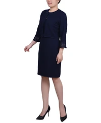 Ny Collection Women's Novelty Knit and Lace Dress, 2 Piece Set
