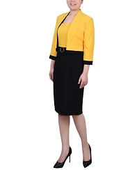 Ny Collection Women's 3/4 Sleeve Colorblocked Dress, 2 Piece Set