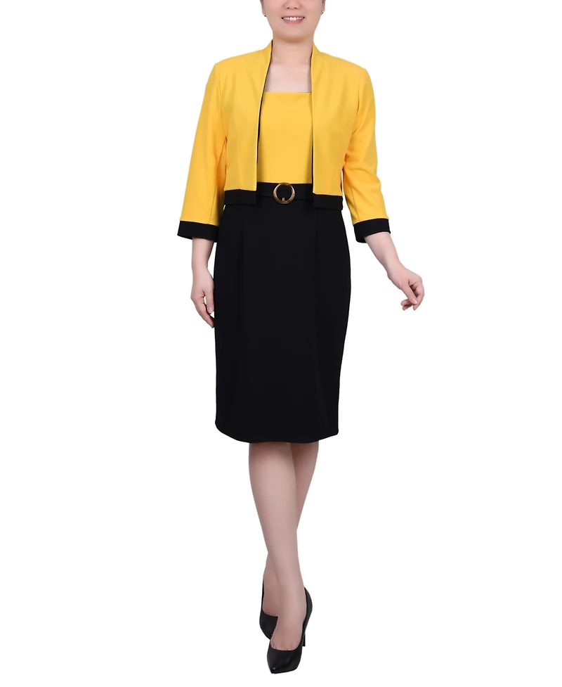 Ny Collection Women's 3/4 Sleeve Colorblocked Dress, 2 Piece Set