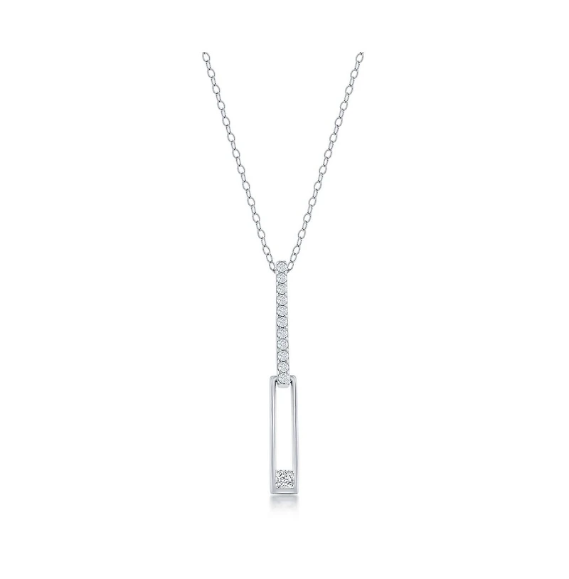 Sterling Silver Asymmetric Paperclip Cz Necklace
