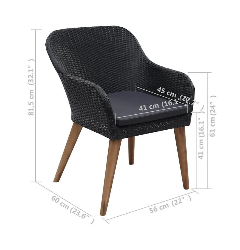 Patio Chairs with Cushions 2 pcs Poly Rattan Black