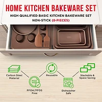 Bakeware Set – 8 Piece – Non-Stick Professional Home Bakeware – Multi Sized Baking Pan Set - Muffin Pan, Loaf Pan and More