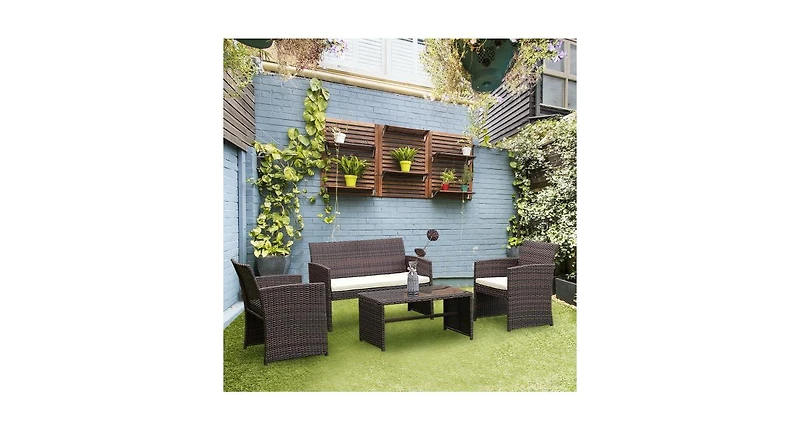 4 pcs Patio Rattan Wicker Furniture Set