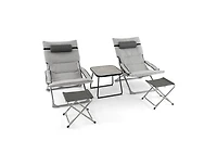 5-Piece Patio Sling Chair Set Folding Lounge Chairs with Footrests and Coffee Table-Grey