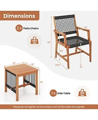 3 Pieces Acacia Wood Patio Furniture Set with Armchairs Coffee Table