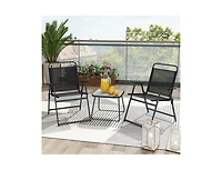 3 Pieces Patio Folding Conversation Chairs and Table-Black