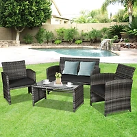 Slickblue 4 Pcs Patio Rattan Furniture Set Top Sofa With Glass Table