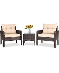 3 Pcs Outdoor Patio Rattan Conversation Set with Seat Cushions