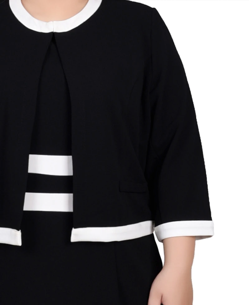 Ny Collection Plus Elbow Sleeve Colorblocked Dress, 2 Piece Set