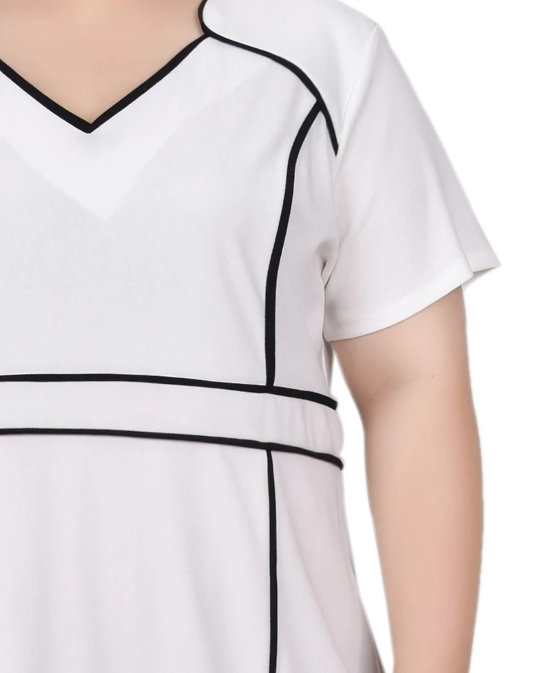 Ny Collection Plus Short Sleeve Piped Detail Dress