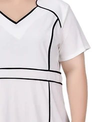 Ny Collection Plus Short Sleeve Piped Detail Dress