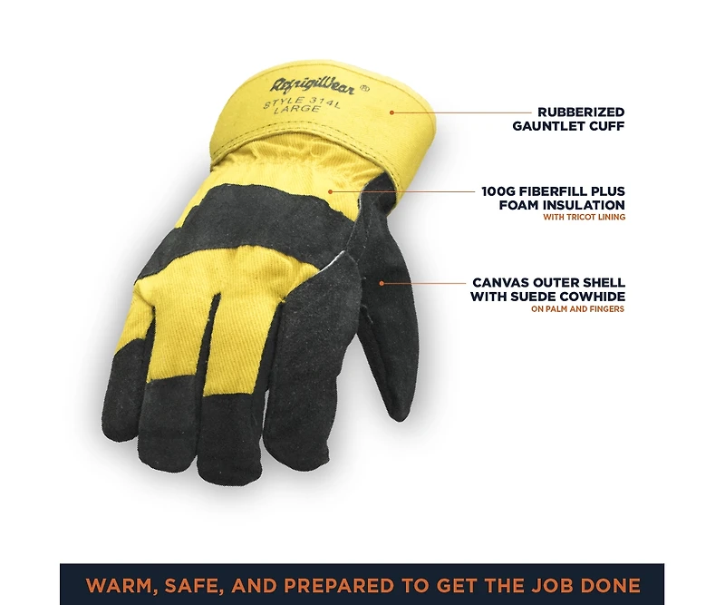 RefrigiWear Men's Men s Canvas Insulated Leather Work Gloves