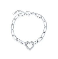 Sterling Silver or Gold Plated Over Sterling Silver Cz Heart Paperclip Bracelet