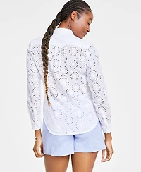 Women's Solid Eyelet Button-Up Shirt