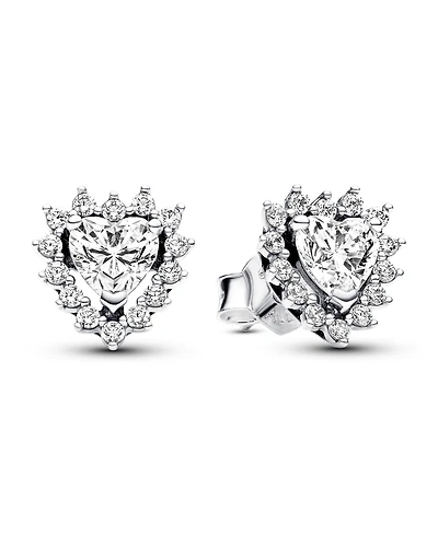 Pandora Sterling Silver with Clear Cubic Zirconia Heart Stud Earrings