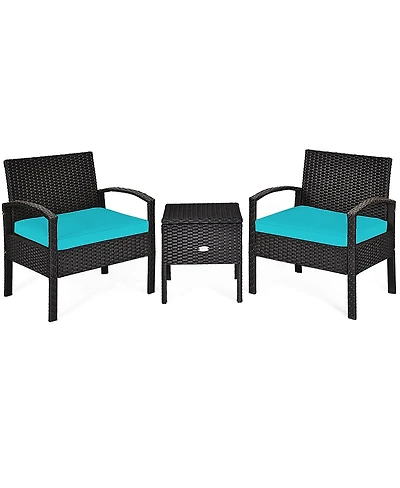 3 Piece Pe Rattan Wicker Sofa Set with Washable and Removable Cushion for Patio