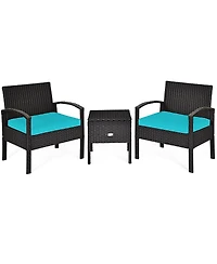 3 Piece Pe Rattan Wicker Sofa Set with Washable and Removable Cushion for Patio