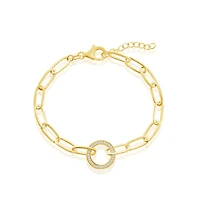 Sterling Silver or Gold Plated Over Cz Circle Paperclip Bracelet