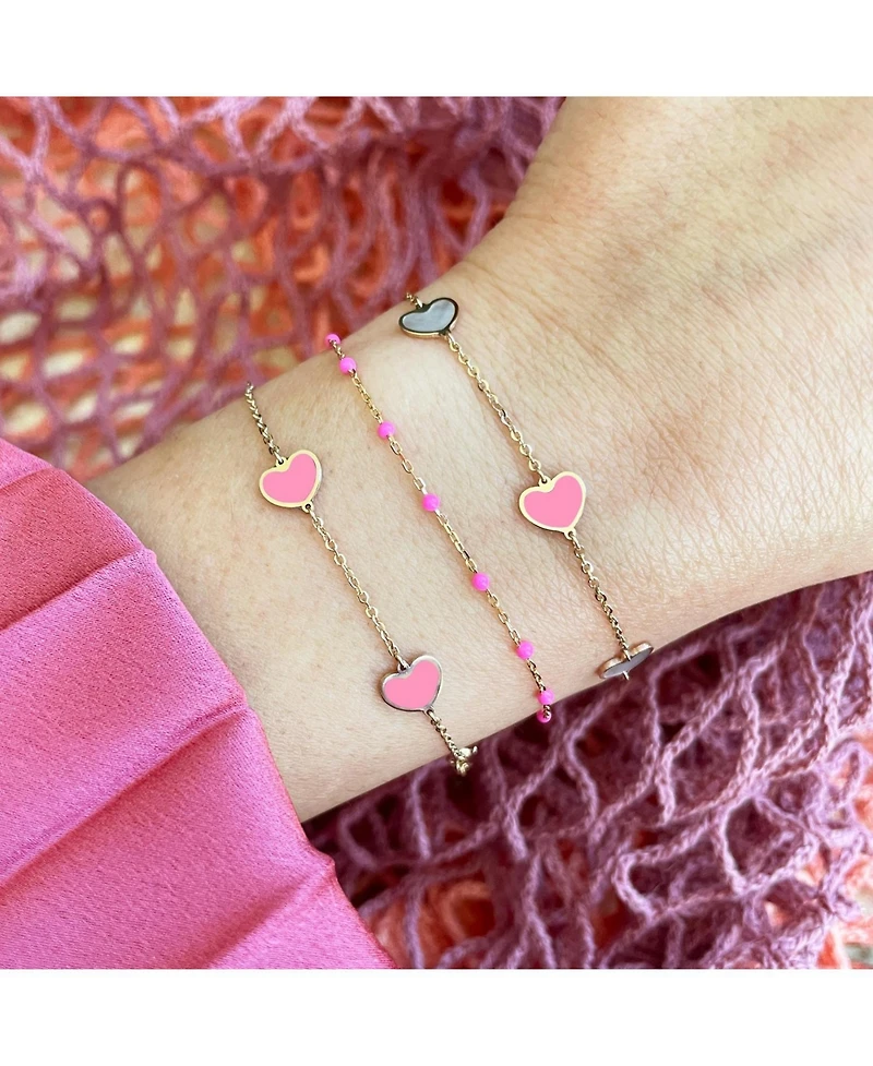 The Lovery Bubblegum Pink Heart Station Bracelet 14K Gold