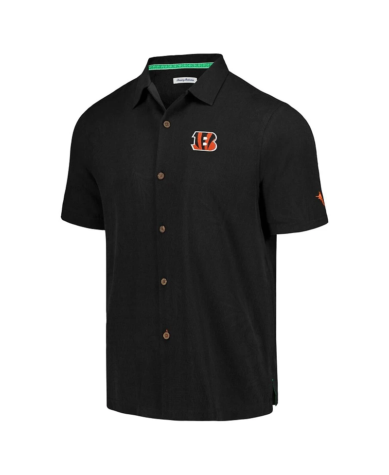 Men's Tommy Bahama Black Cincinnati Bengals Tidal Kickoff Camp Button-Up Shirt