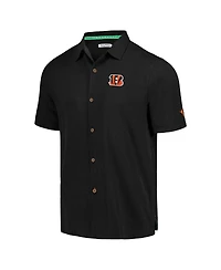 Men's Tommy Bahama Black Cincinnati Bengals Tidal Kickoff Camp Button-Up Shirt