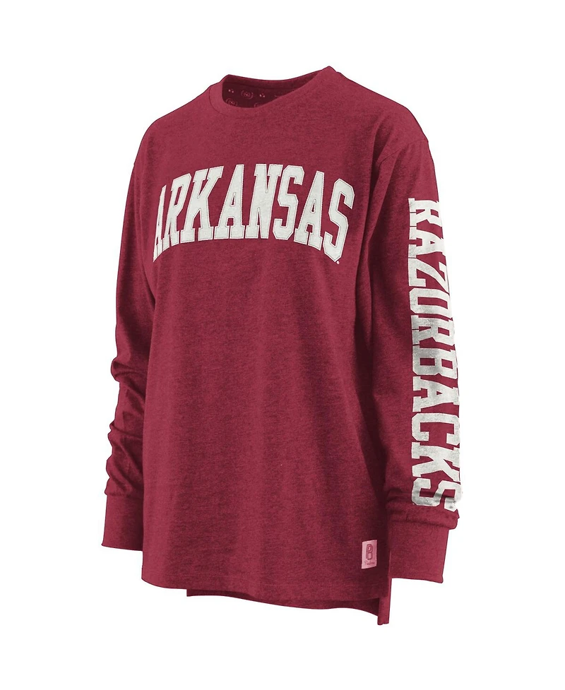 Women's Pressbox Heathered Cardinal Arkansas Razorbacks Two-Hit Canyon Long Sleeve T-shirt