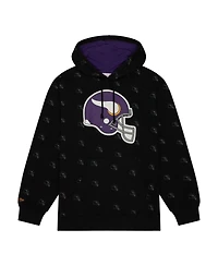 Men's Mitchell & Ness Black Minnesota Vikings Allover Print Fleece Pullover Hoodie