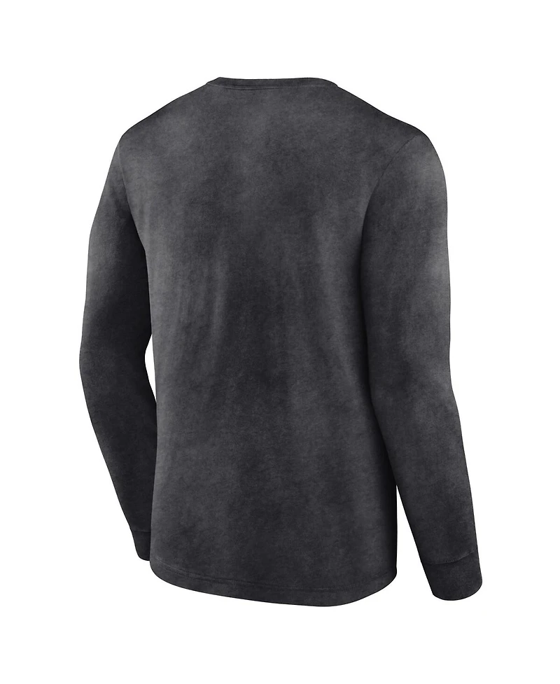 Men's Fanatics Heather Charcoal Distressed Milwaukee Bucks Front Court Press Snow Wash Long Sleeve T-shirt