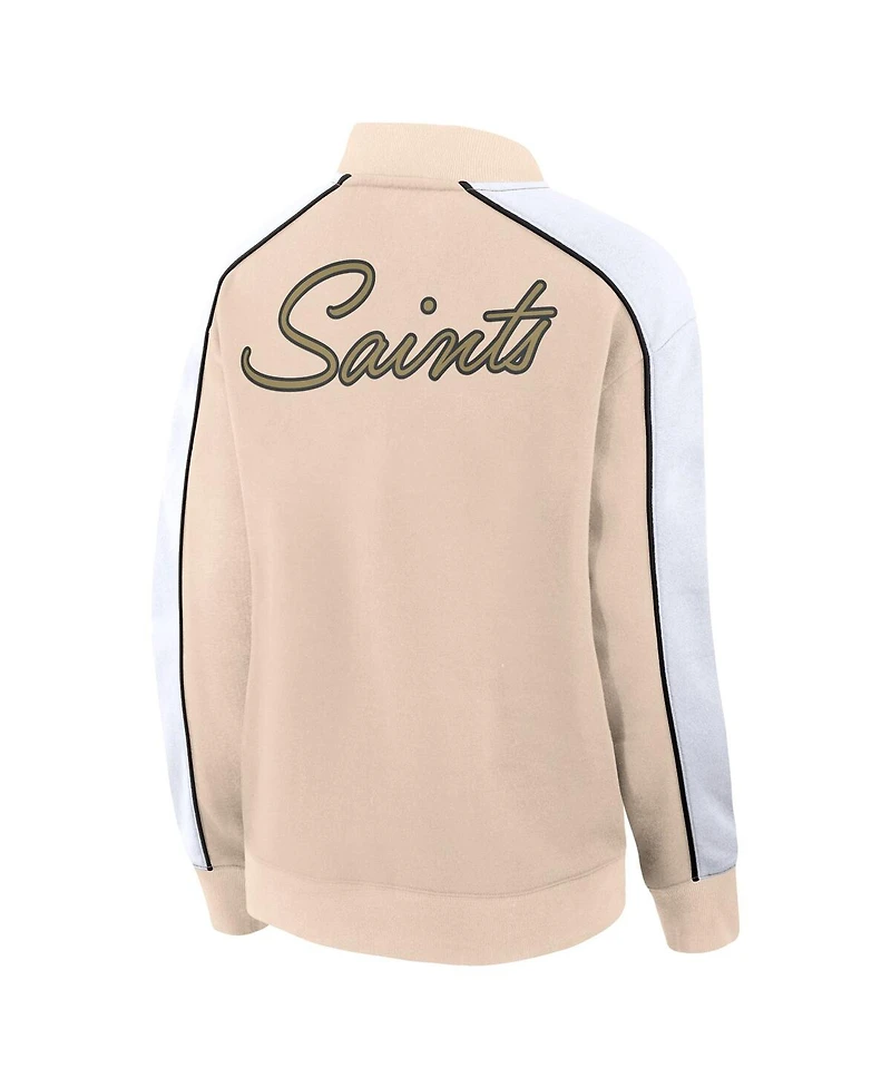 Women's Fanatics Tan New Orleans Saints Lounge Full-Snap Varsity Jacket