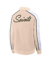 Women's Fanatics Tan New Orleans Saints Lounge Full-Snap Varsity Jacket