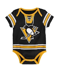 Infant Boys and Girls Black Pittsburgh Penguins Hockey Jersey Bodysuit