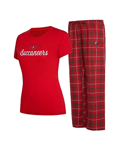 Women's Concepts Sport Red, Pewter Tampa Bay Buccaneers Arctic T-shirt and Flannel Pants Sleep Set