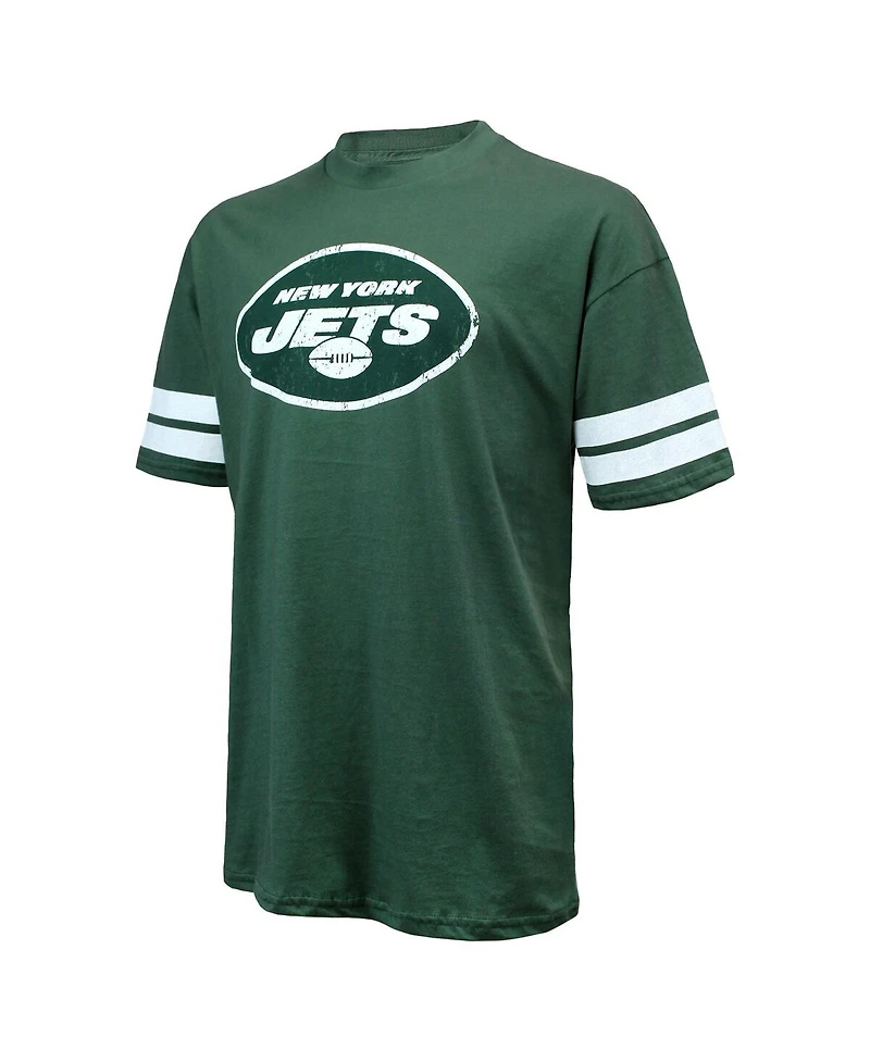 Men's Majestic Threads Aaron Rodgers Green Distressed New York Jets Name and Number Oversize Fit T-shirt