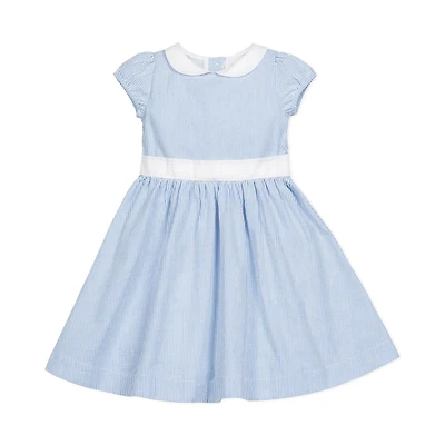 Hope & Henry Girls' Short Sleeve Seersucker Dress with Peter Pan Collar, Kids