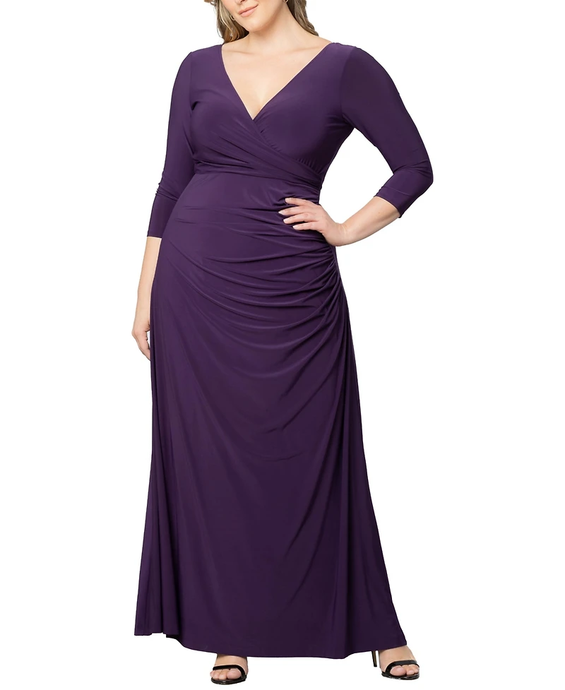 Kiyonna Plus Size Gala Glam V Neck Evening Gown