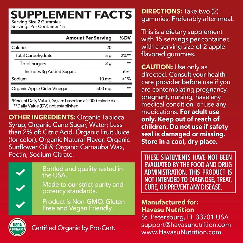 Apple Cider Vinegar Gummies, Havasu Nutrition, Apple Flavor