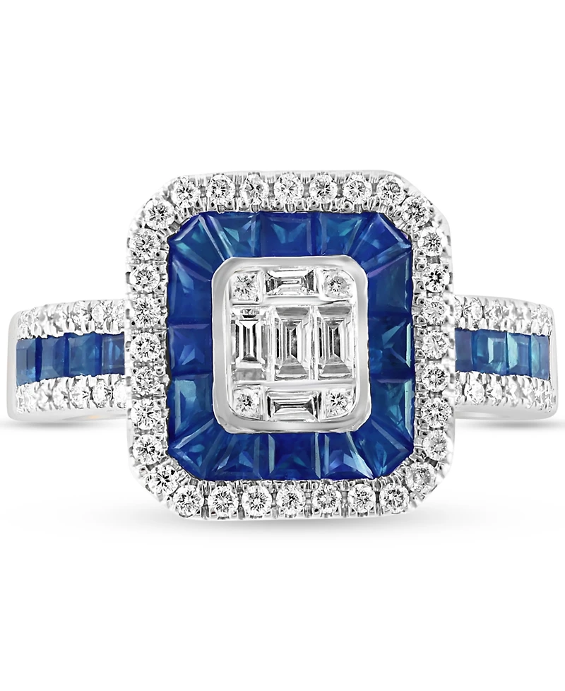 Effy Sapphire (1-1/20 ct. t.w.) & Diamond (1/2 ct. t.w.) Halo Cluster Ring in 14k White Gold
