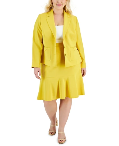 Le Suit Plus Crepe Three-Button Flounce-Skirt Set