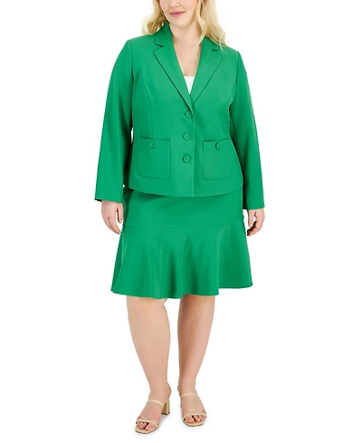 Le Suit Plus Crepe Three-Button Flounce-Skirt Set