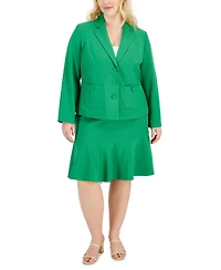 Le Suit Plus Crepe Three-Button Flounce-Skirt Set