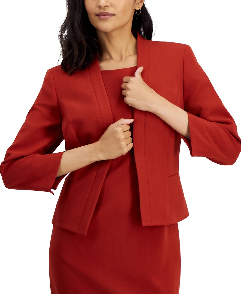 Le Suit Women's Crepe Open Front Jacket & Crewneck Sheath Dress Set, Regular Petite