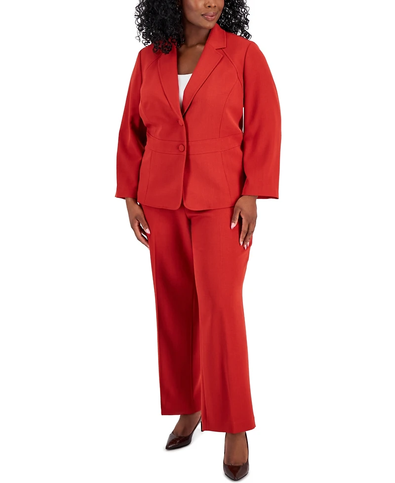 Le Suit Plus Crepe Two-Button Blazer Pantsuit