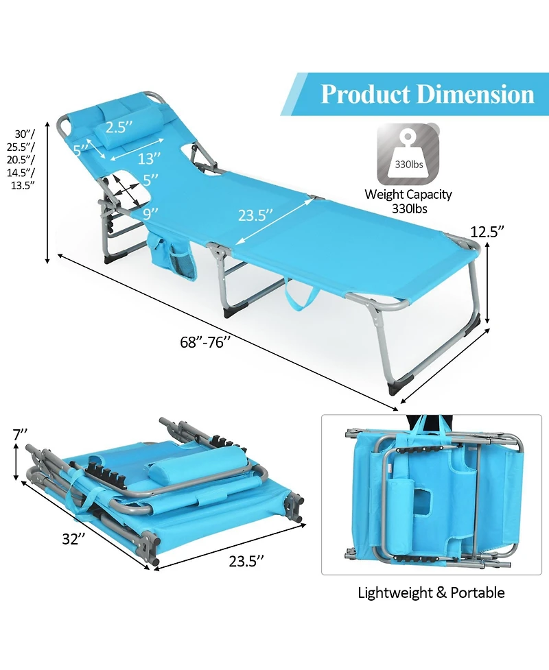 Inolait Folding Beach Lounge Chair with Pillow for Outdoor