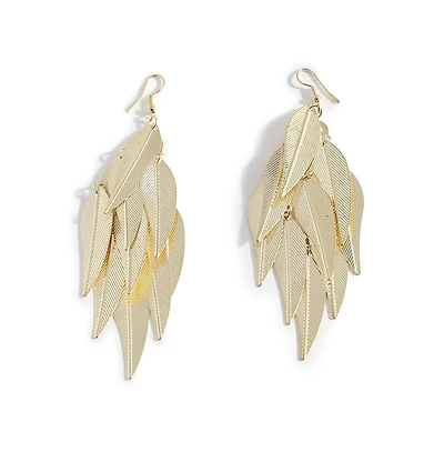 Sohi Women's Gold Cluster Leaf Drop Earrings