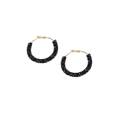 Sohi Women's Black Stone Hoop Earrings