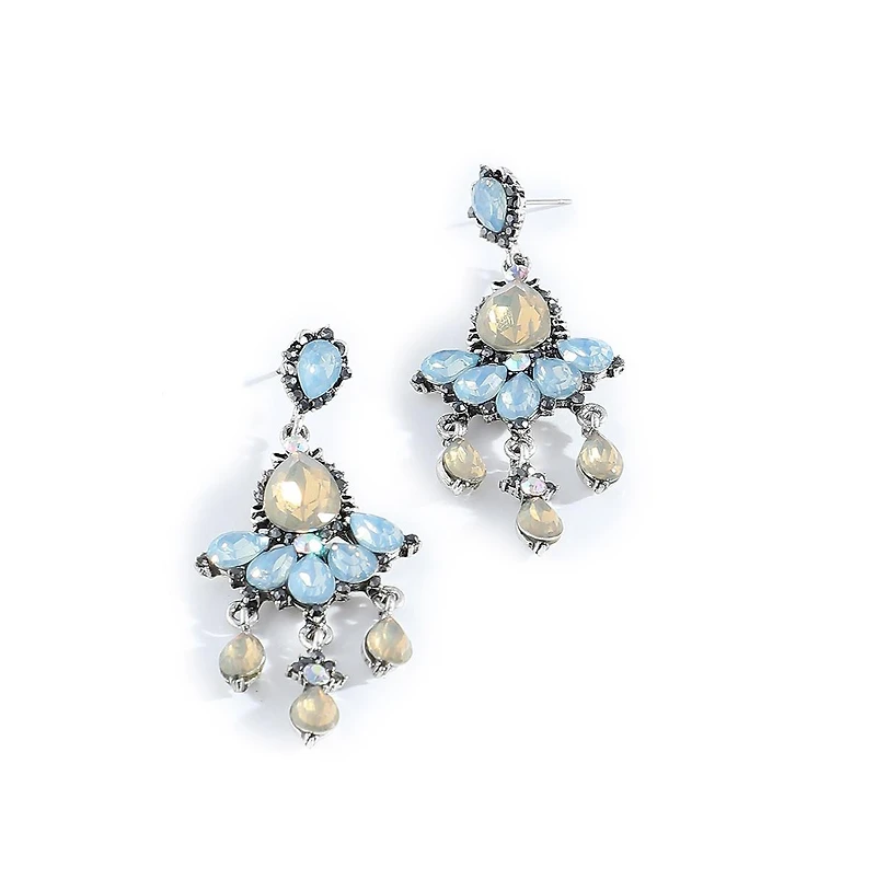 Sohi Women's Blue Teardrop Stone Drop Earrings