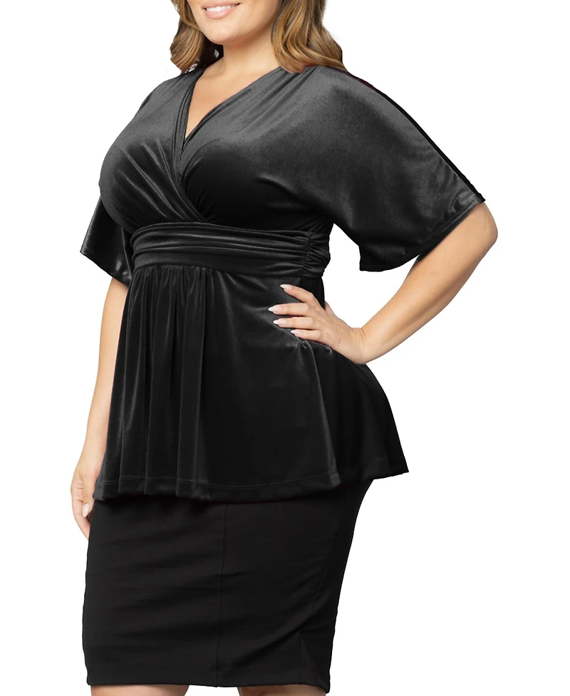 Kiyonna Plus Size Park Avenue Velvet Peplum Top